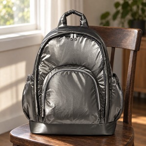 Glossy Puffy Nylon <b>Mini</b> <b>Backpack</b> Zipper Closure 8 Pockets 16L Small Capacity Bookbag Metallic Fashion Casual Daily Bag for <b>Women</b> - Product Image 1