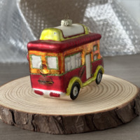 Ornamen Kaca Truk Makanan Natal Figurine Merah Oranye dengan Glitter Dekorasi Gantung Pohon Natal untuk Dekorasi Pesta Rumah.