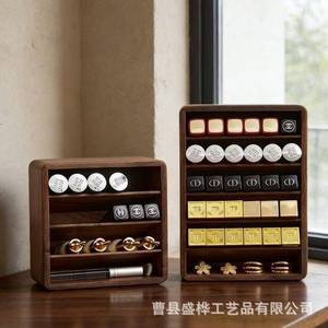 Wooden Lipstick Storage Box Multi Layer <b>Desktop</b> <b>Shelf</b> For Cosmetics And Essential Oils Walnut Finish - Product Image 1