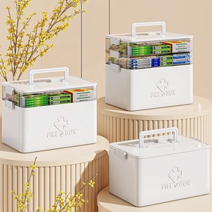 Grande boîte à médicaments domestique trousse de premiers soins portable à domicile boîte de rangement pharmaceutique <span class=keywords><strong>compartiment</strong></span>ée multicouche en plastique - Product Image 3