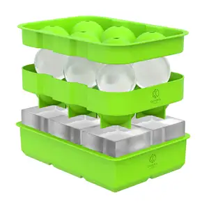 2024 Design Good Price Green Silicone Silicon Cocktails Whiskey Drinks Small Round Ice Cube Tray With Container