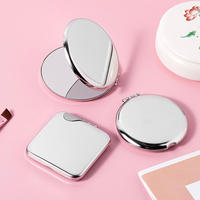 Miroir rectangulaire pliable double face en acier inoxydable avec logo personnalisé Petit mini miroir cosmétique portable