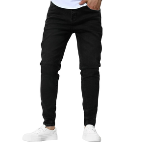 Jean slim noir en denim pour homme, taille mi-haute, coupe droite décontractée, en coton, style automne - Product Image 1