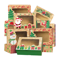 Emballage cadeau personnalisé écologique pour gâteaux de Noël, boîte en papier kraft avec fenêtre transparente, boîte alimentaire pour boulangerie de Noël