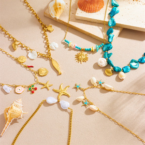 Qian Yue Beach Style Seashell Starfish Necklace Women's Stainless Steel Multi-element Jewelry Fashion Accessory - Product Image 1
