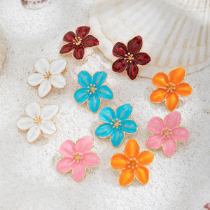 Verano océano estilo moda aleación goteo <span class=keywords><strong>aceite</strong></span> flor pendientes dulce viento multicolor esmalte flor pendientes - Product Image 1