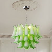 Lustre LED en verre vert style Murano vintage français, suspension à plusieurs niveaux, hauteur réglable, installation facile au milieu