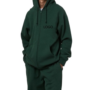 Sweat à capuche zippé uni pour homme en coton 100% avec logo personnalisé de haute qualité - Product Image 1