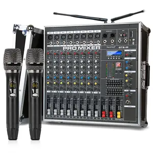 Diskon besar GT8M 550W + 550W penguat Mixer konsol daya dengan 2 mikrofon untuk konser Karaoke