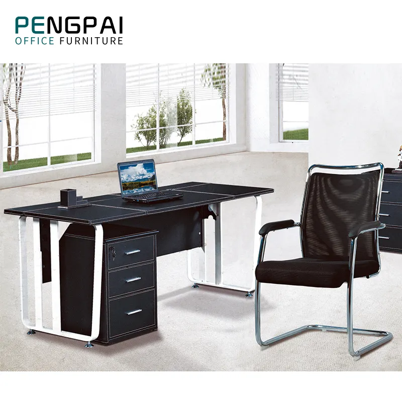 Pengpai Luxury Simple Design Office Furniture Set Pu Desk With Leather Top