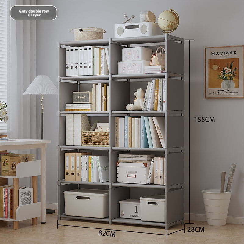 82*28*155cm - Double rangée / Gris / 6 niveaux sans rideaux