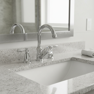 US06 Traditional <b>Single</b> Handle Rotary Bathroom Sink Faucet Metered Flow Deck Mounted 4" Centerset Polished Brass Valve Core - Product Image 3