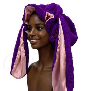 <span class=keywords><strong>Bonnet</strong></span> de nuit en peluche mignon avec oreilles d'animaux pour femmes, doublure en satin soyeux pour protéger les cheveux. Designs de chat, ours, <span class=keywords><strong>panda</strong></span>, vache, lapin, loup, léopard - Product Image 5