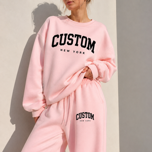 Ensemble survêtement décontracté pour femme grande taille : sweat-shirt col rond et pantalon large 100 % coton avec logo personnalisé - Product Image 1