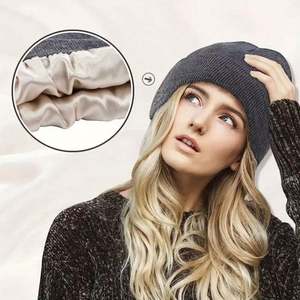 Bonnet d'hiver tricoté unisexe en acrylique 100% couleur unie, doublure satinée, personnalisable avec logo, pour hommes et femmes, idéal pour la plage - Vente en gros - Product Image 2