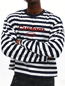 LTD-MTL1014 Laite Clothing Manufacturer Custom Boxy Fit Stripe Black White Color Block Long Sleeve T Shirts for Men for Women - Product Image 1