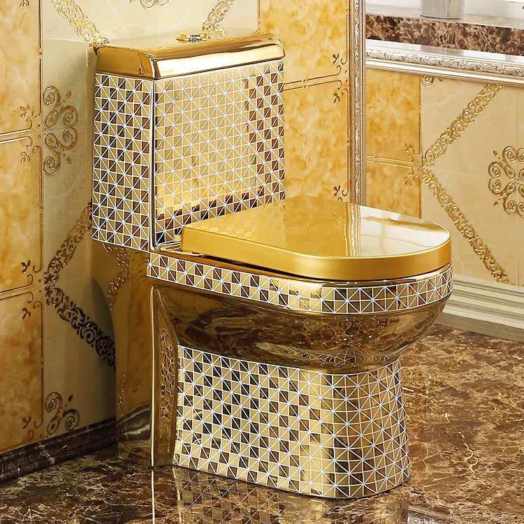 Banheiro galvanizado dourado vintage, sanitário para banheiro, tigela de vaso sanitário, peça única de luxo, cerâmica, cor dourada