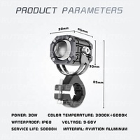 RUTENSE – projecteurs double couleur pour petites armes à feu, 30W, puce 3570 pour moto tout-terrain avec lumière de moto LED œil de démon bleu et rouge