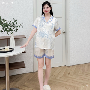 ชุดเสื้อผ้าสำหรับคนท้องผ้าไหมพิมพ์ลายขนาดใหญ่ดูดซับเหงื่อระบายอากาศไม่ซีด B776 - Product Image 6