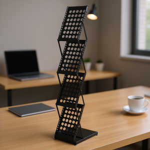 Portariviste in Metallo Nero a 4 Ripiani, Design Moderno Pieghevole, Arredamento per Ufficio - Product Image 2