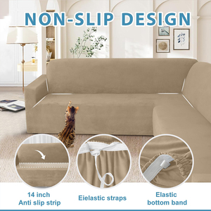 Housse de canapé d'<span class=keywords><strong>angle</strong></span> en velours en forme de L, adaptée aux animaux domestiques, avec sangles antidérapantes, imperméable, résistante aux rayures, extensible, pour enfants, personnalisable - Product Image 4