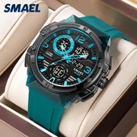 Jam Tangan Digital Analog Sport Pria SMAEL 8118 Casing Akrilik Tali Plastik Layar LED Klasik Tahan Air 50M Dual Stopwatch
