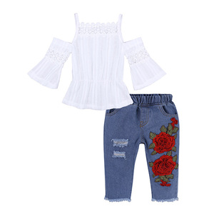 Venta al por mayor a granel coreano maravilloso niños ropa niñas encaje Yop y pantalones conjunto de sitios web de China - Product Image 1