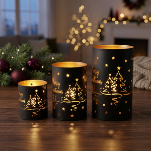 Candelabro Navideño de Hierro Negro Hecho a Mano con Impresión Digital Resistente al Calor, Decoración para el Hogar, Marca Sonnet Decor - Product Image 1