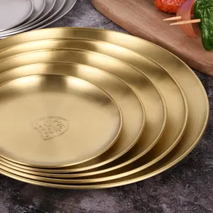 Custom Gold Charger Plates Outdoor Camping Serving Tray Decorative Round Restaurant Korean 304 Stainless Steel Dinner Plate