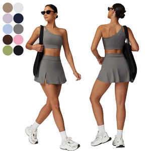 Trainings kleidung Sexy Gym Fitness One Shoulder Tennis BH und Rock Set für Frauen - Product Image 1