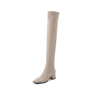 Atacado: Botas de Cano Alto Elásticas de Camurça Sintética com Salto Bloco Quadrado, Calçados de Outono Inverno, Suporte OEM ODM - Product Image 2