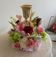 QSLH Composition florale artificielle Anthurium et Boule de Calla Lily, rose et verte, pour décoration d'événements et de fêtes