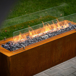 Brasero au propane en acier Corten, grand modèle cubique, allumage manuel, dispositifs de sécurité pour chauffage extérieur, style moderne - Product Image 1