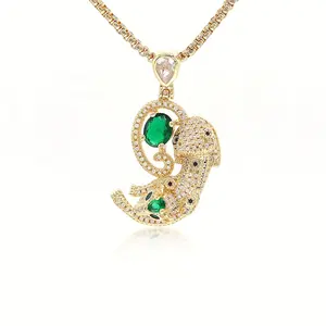 高端珠宝18 k金水晶豹纹吊坠项链绿色宝石项链