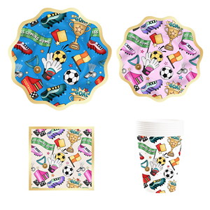 Ensemble de vaisselle jetable en papier sur le thème de la balle DAMAI, bleu et rose, pour fête d'anniversaire, pour 8 invités, fournitures de fête - Product Image 1