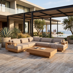 Divano Angolare a L in Teak per Esterni, Modulare e Moderno, per Giardino e Patio, con Rivestimento Impermeabile per Villa e Resort - Product Image 1