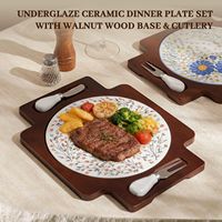 Assiette carrée minimaliste en céramique à double poignée pour steak, pizza, vaisselle, assiette à collation pour plantes, usage domestique