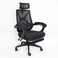 Chaise de bureau exécutive à dossier haut en maille, ergonomique, réglable, design moderne, noire, avec repose-pieds et appui-tête, vente en gros