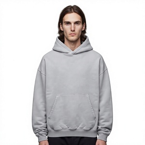 Sweat-shirt à capuche surdimensionné gris clair pour homme, en coton molletonné, décontracté, pull-over, streetwear d'automne - Product Image 1