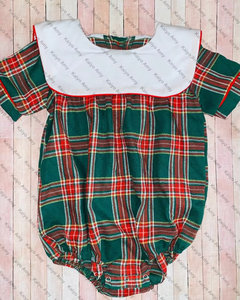 Vestitini per Bambine in Flanella <span class=keywords><strong>Verde</strong></span> Tartan con Monogramma, Maniche Corte, Colletto a Bavaglino, Costume da Babbo Natale, Tutina a Bolle per Natale - Product Image 3