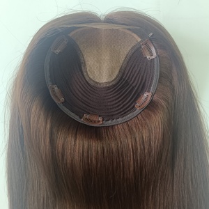 Prêt à expédier : Topper <span class=keywords><strong>capillaire</strong></span> en cheveux humains européens faits à la main, base soyeuse avec clips, trame en PU, plusieurs couleurs, pour femmes ayant des cheveux clairsemés - Product Image 5