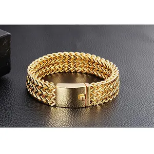 Nuevas pulseras y brazaletes trenzados de acero inoxidable con chapado en oro de 18 quilates, joyería de acero inoxidable para hombres