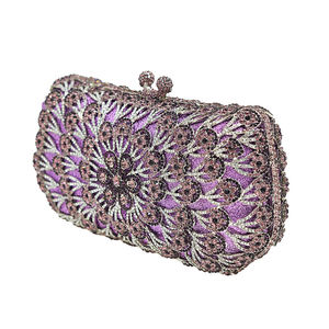 Pochette de soirée florale en strass pour femmes, avec bandoulière en chaîne, sac à main de cocktail scintillant perlé, doré - Product Image 4