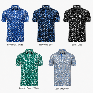 Camiseta de Polo de Golf Azul Personalizada con Mosaico para Hombre, Estampado Geométrico, de Secado Rápido, Elástica, Fabricante OEM ODM de Marca Privada - Product Image 2