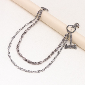 Cadena de cintura estilo punk de doble capa con colgante de hacha vikinga nórdica Yueli, cadena para pantalones de metal para uso diario, plata tibetana - Product Image 3