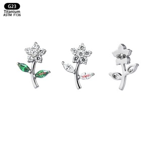 Flower <b>Stud</b> Earrings G23 <b>Titanium</b> ASTM F136 Zircon Inlay Cartilage Piercing Jewelry - Product Image 4