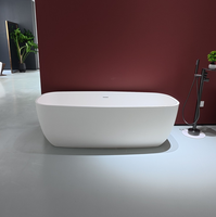 Baignoire autoportante moderne en surface solide blanche pour salles de bain d'appartements, baignoire en pierre artificielle