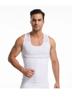 新款男士短袖压缩衬衫腰部训练器背心紧身胸衣带拉链男士汗衫可调节