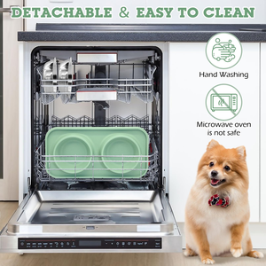 Comedero Doble de Silicona de Grado Alimenticio con Logotipo Personalizado, con 2 Insertos Extraíbles de Acero Inoxidable y Base Antideslizante para una Fácil Limpieza - Product Image 3