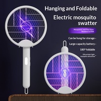 Raquette anti-moustiques électrique pliable avec attracteur UV, tapette à insectes silencieuse, fixation murale, batterie intégrée